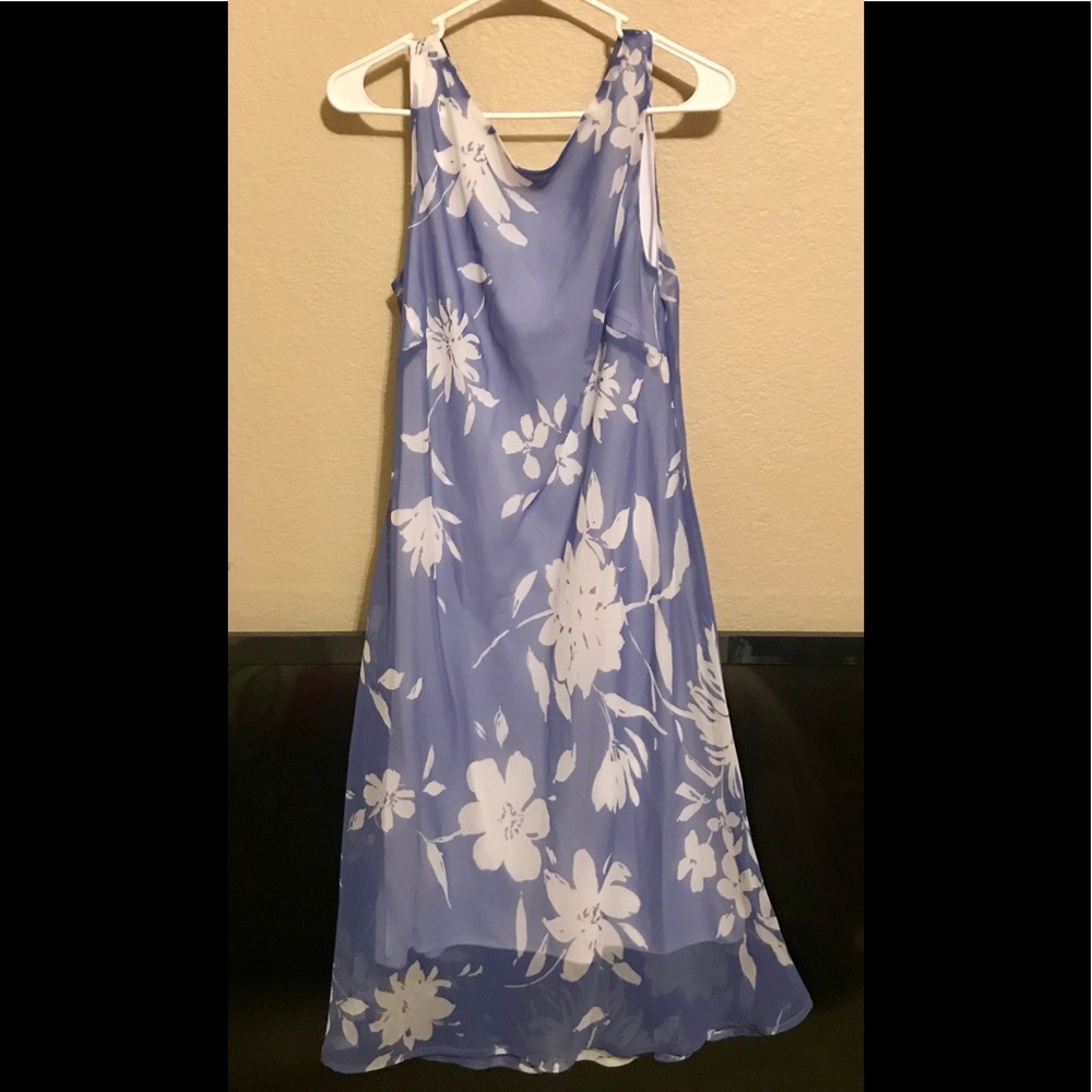 Periwinkle Floral Flowy Summer Midi Dress